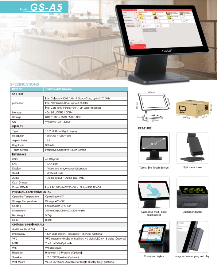 A5 touch pos system